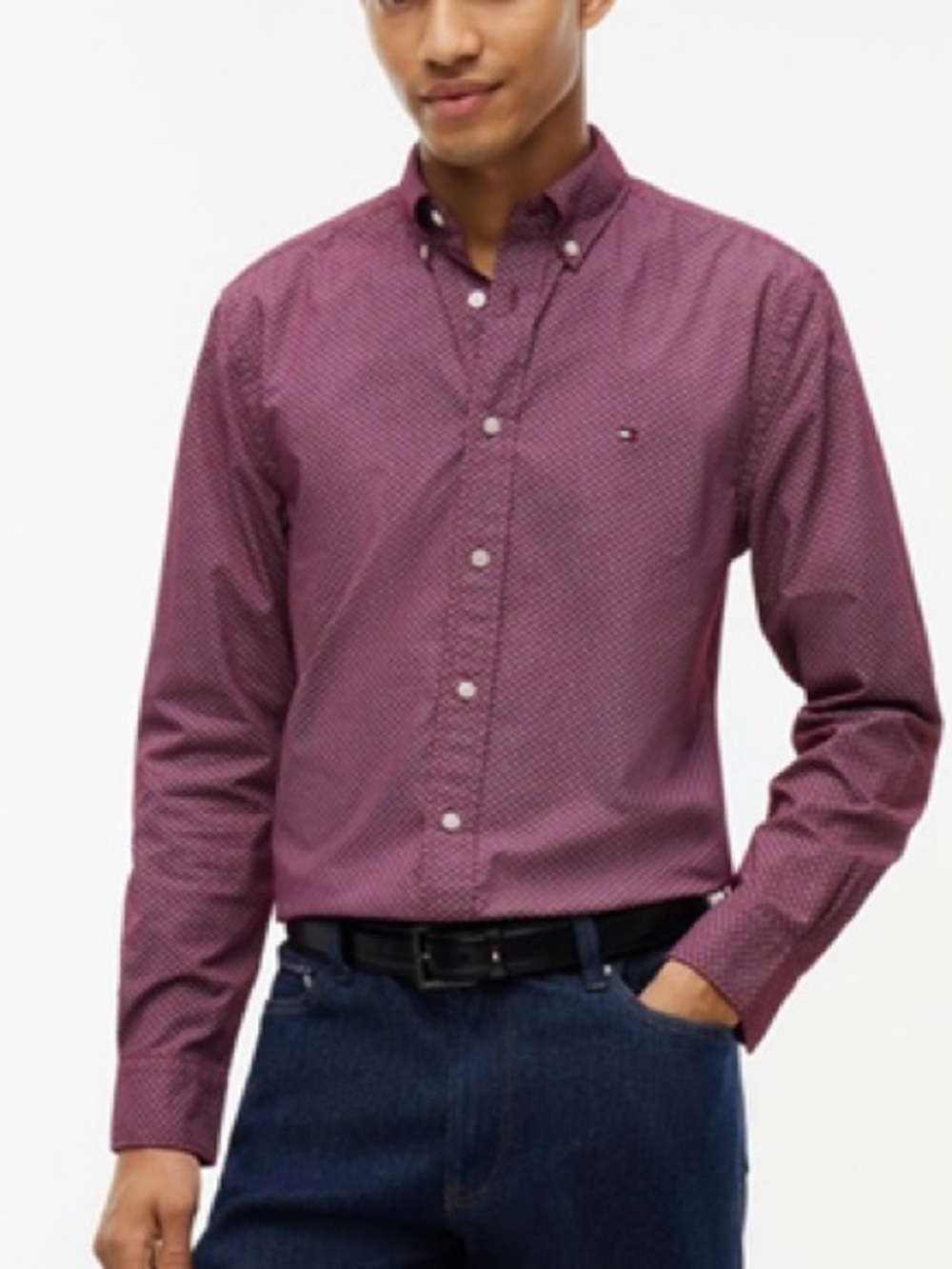 Tommy Hilfiger Men's Burgundy Micro-Print Button-Down Shirt